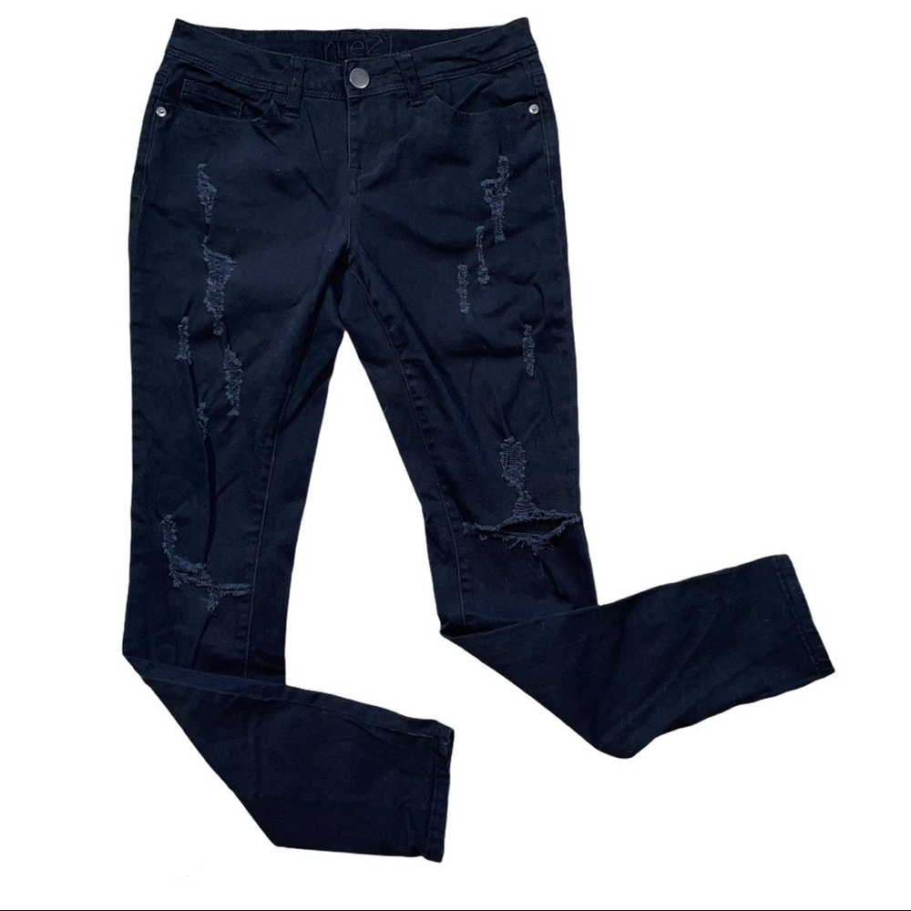 Black Distressed Skinny Jeans Denim Mid-Rise 6